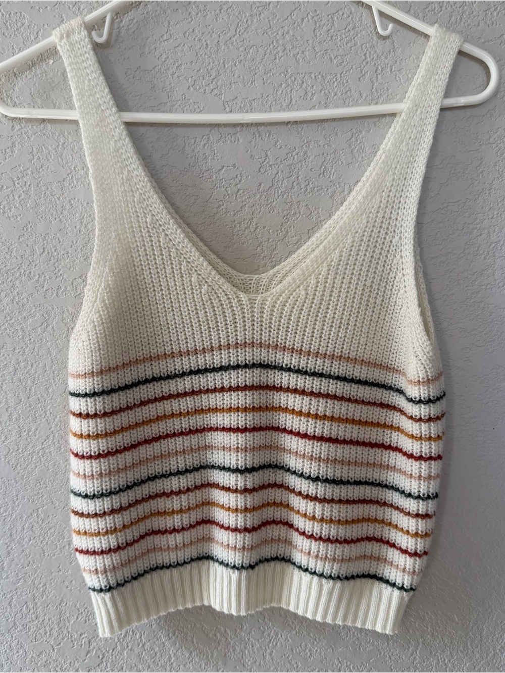 Cream Knit Tank Top with Multicolor Stripes